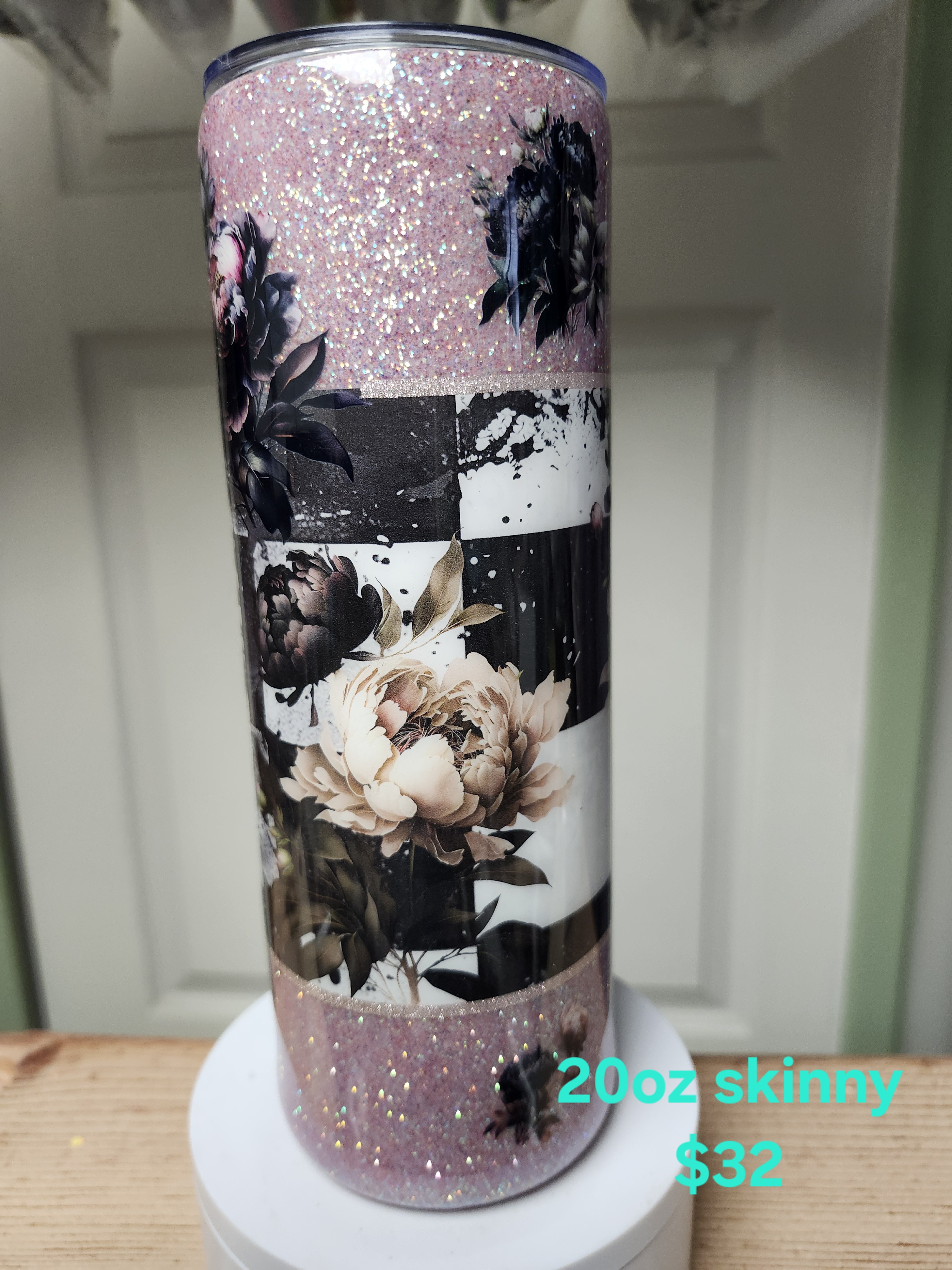 Floral Glitter Tumbler 20oz