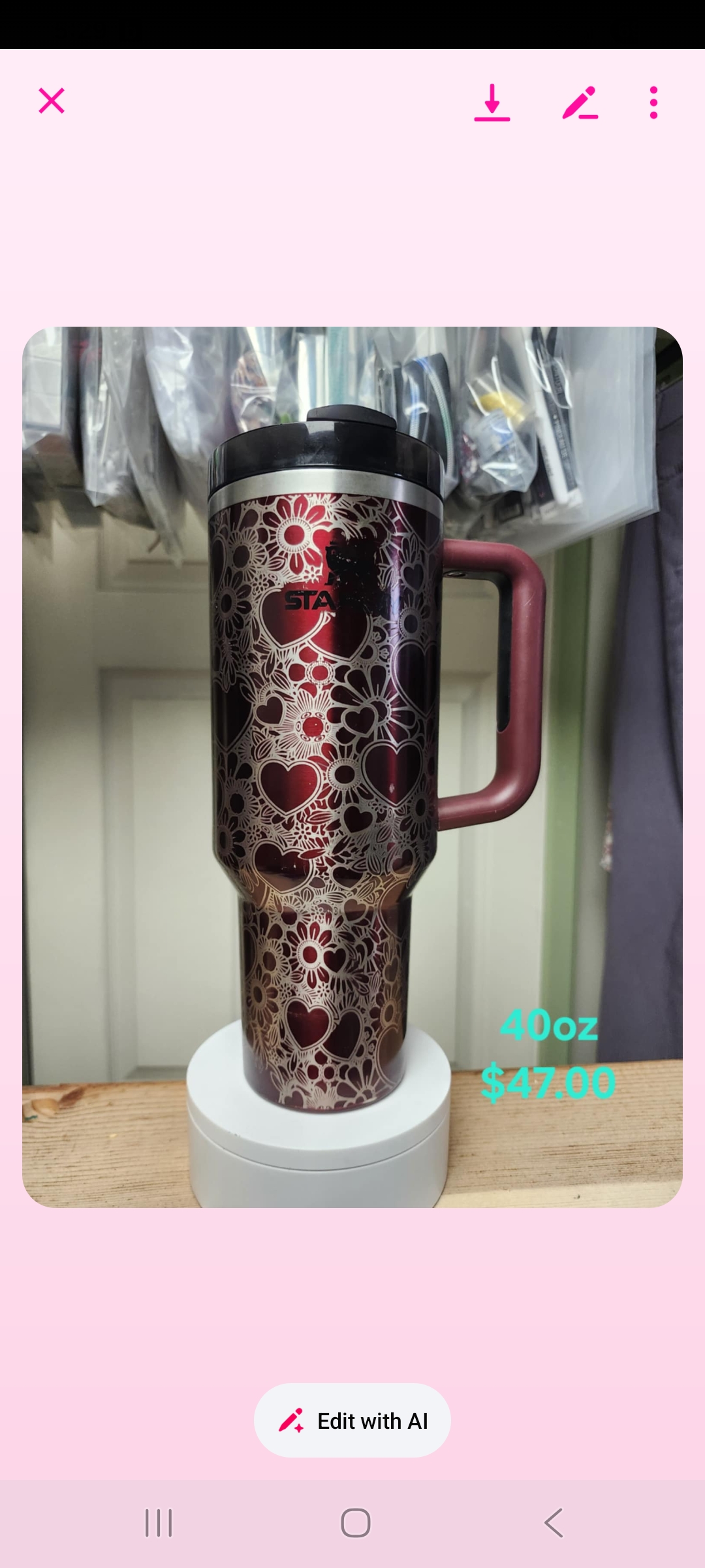 Heart Pattern Stainless Steel Tumbler