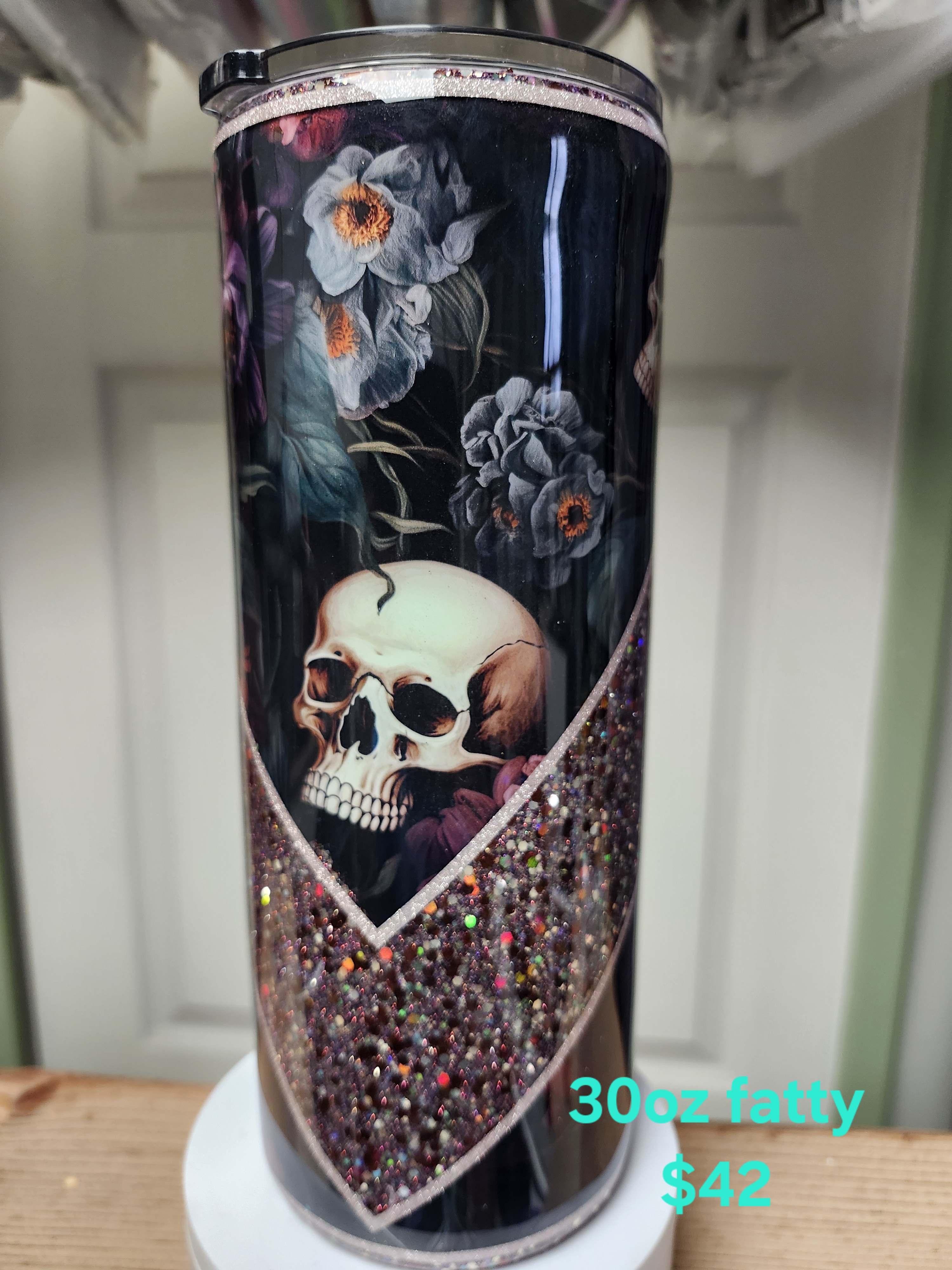 Skull Floral Glitter Tumbler 30oz