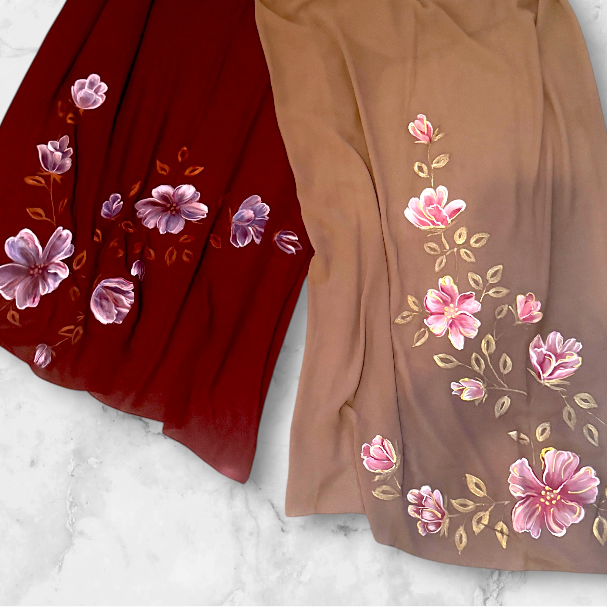 Hand-Painted Brown Chiffon Hijab