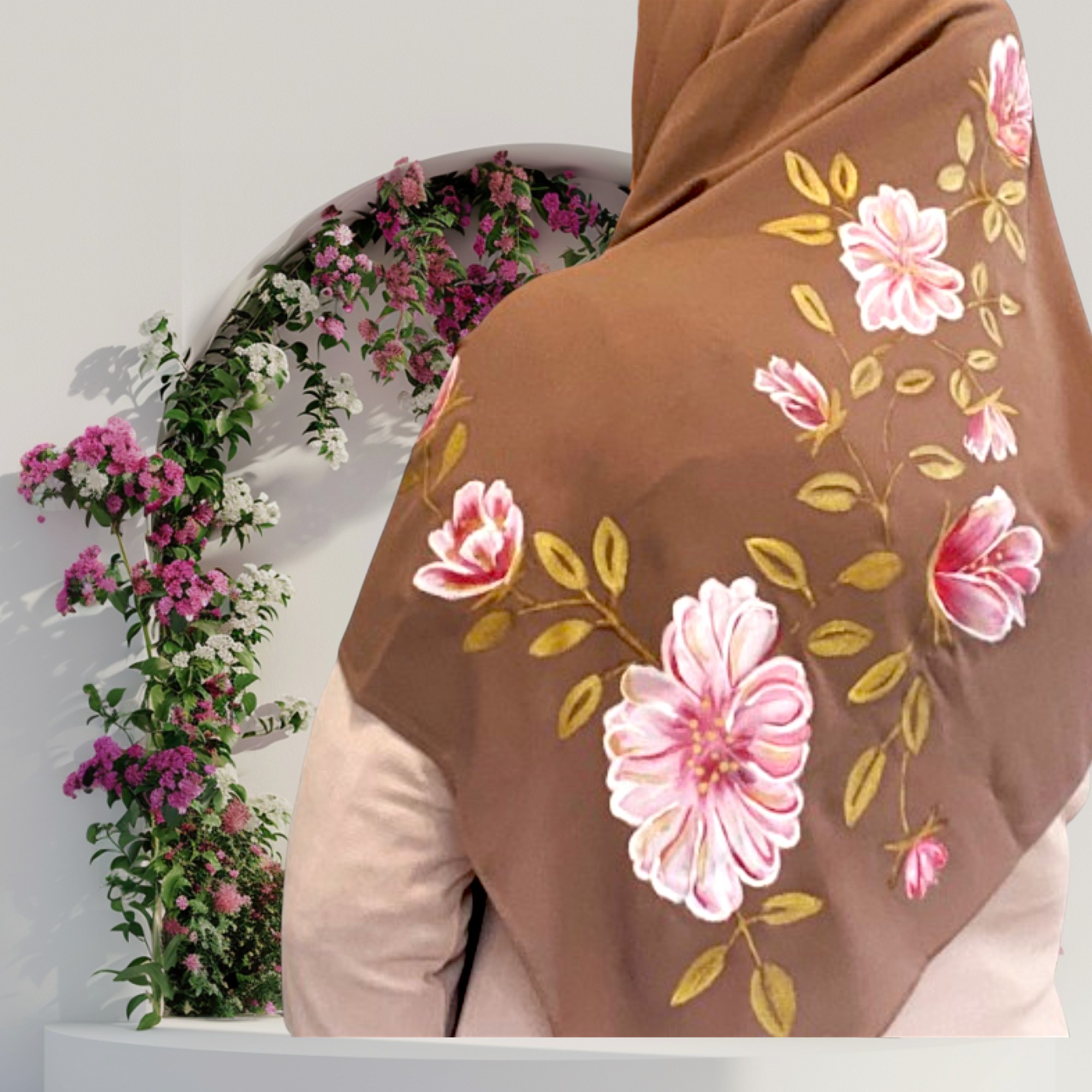 Hand-Painted Brown Chiffon Hijab