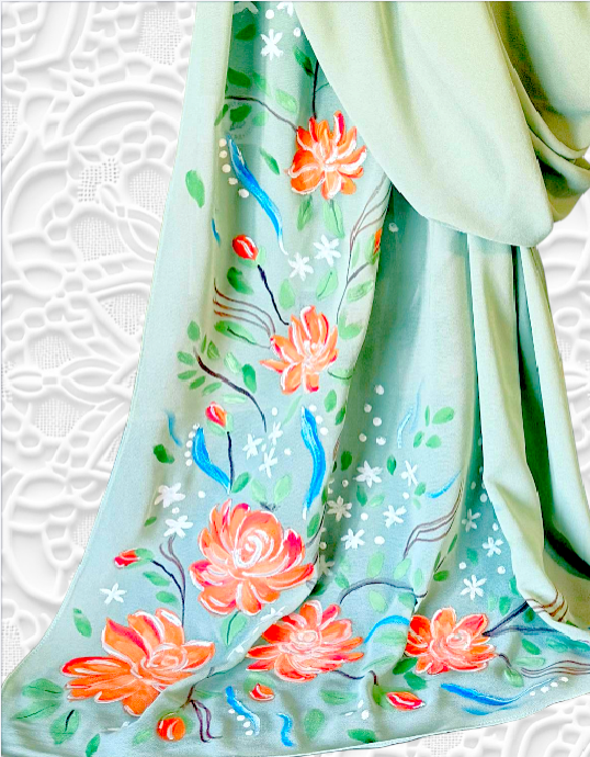Hand-Painted Pink Chiffon Hijab
