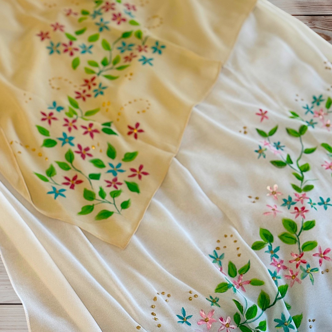 Hand-Painted White Chiffon Hijab Available in White and Off White