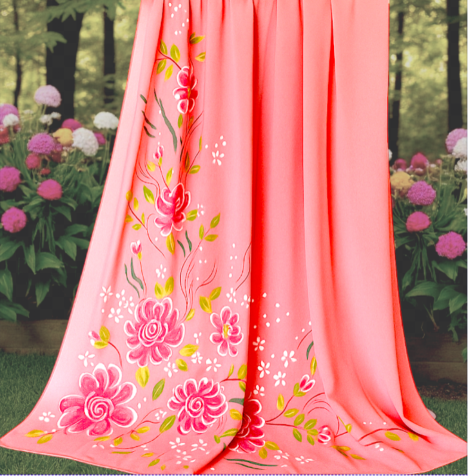 Hand-Painted Pink Chiffon Hijab