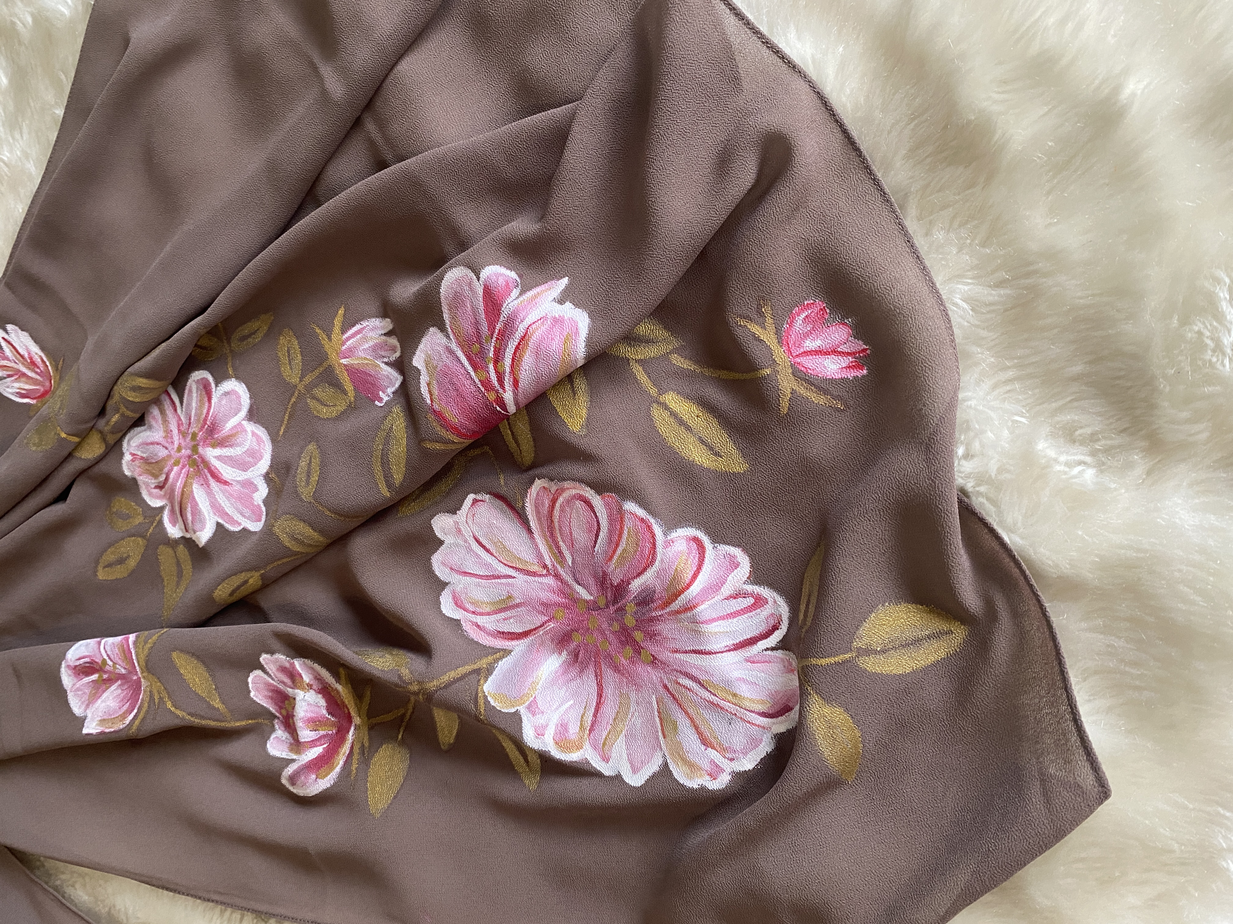 Hand-Painted Brown Chiffon Hijab