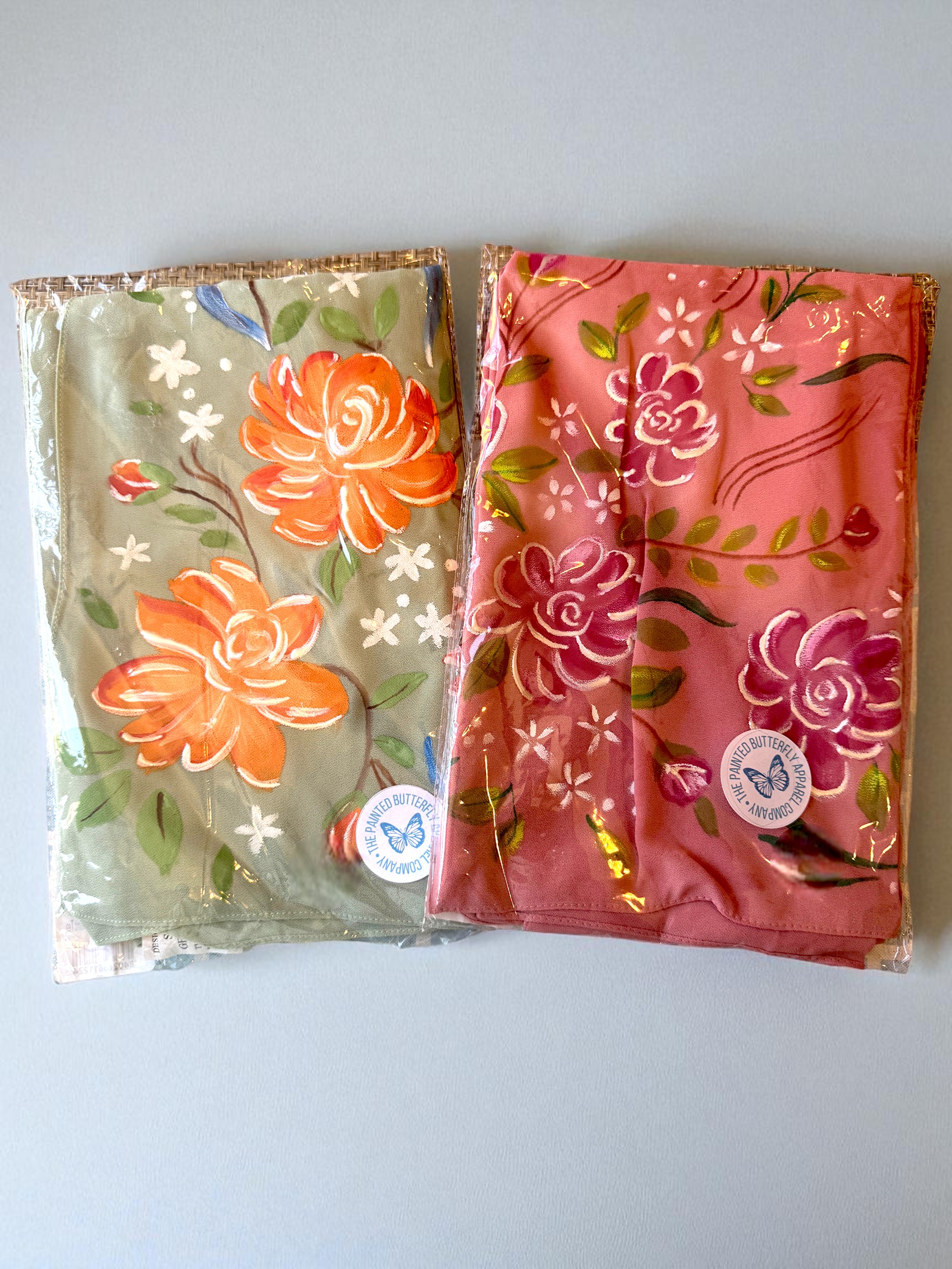 Hand-Painted Pink Chiffon Hijab