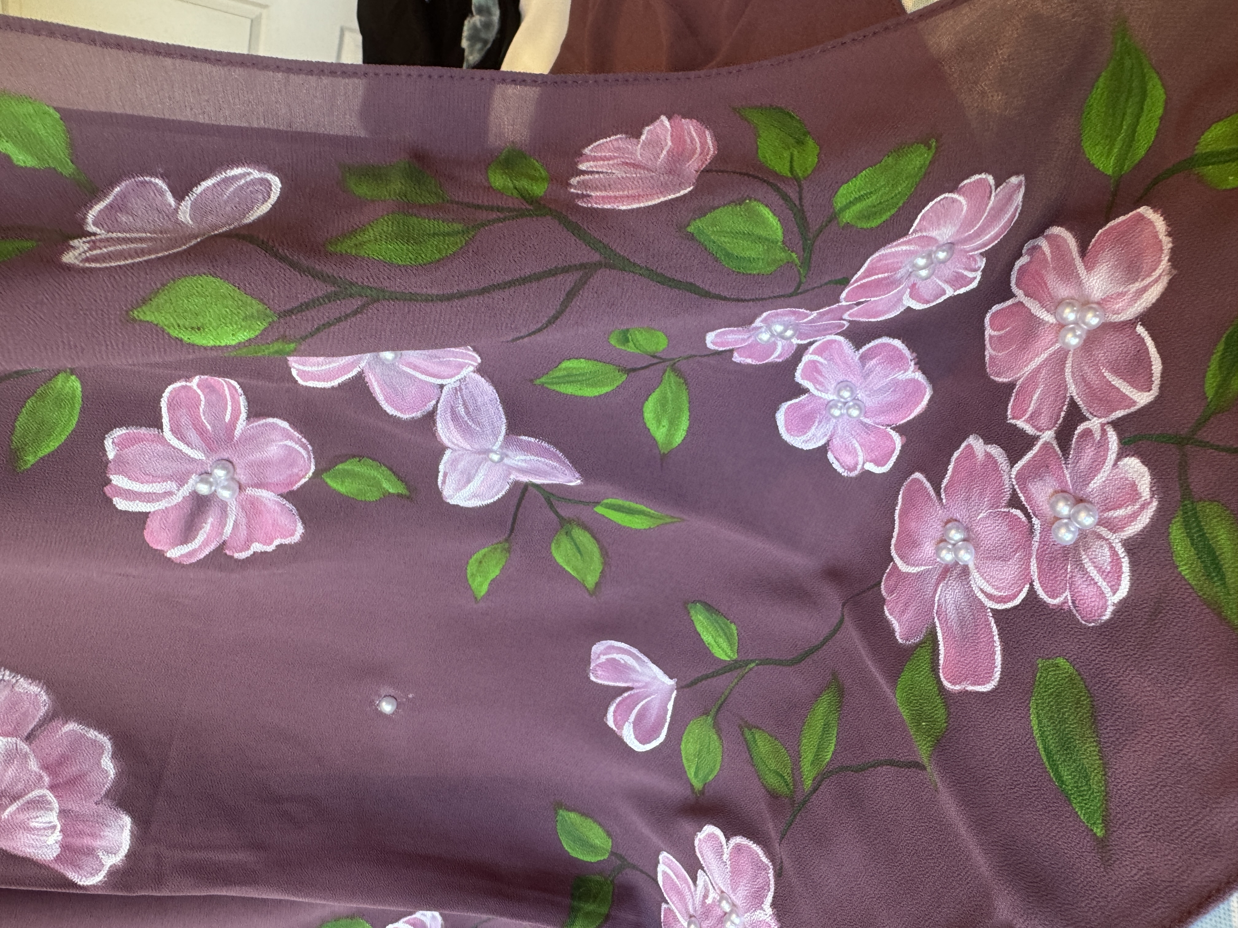 Hand-Painted Elegant  Scarf  Embellished with Beads