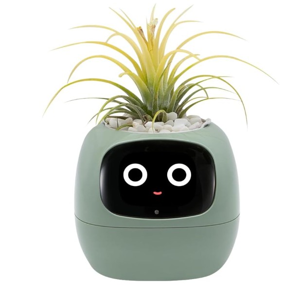 Smart Plant Pot with Expression, AI Smart Planter Robot for Indoor Decoration, Includes Water/Light/Temperature Sensor, Green