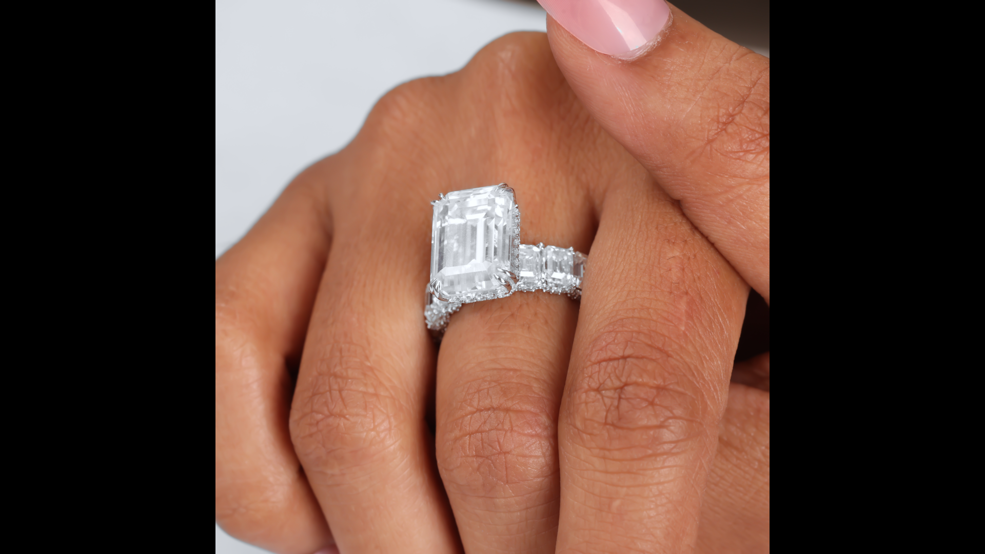 Emerald Moissanite Engagement Ring – 8 Carat Center Stone + 8 Carat Accent Diamonds – Luxury Emerald Cut Ring – Statement Wedding Ring