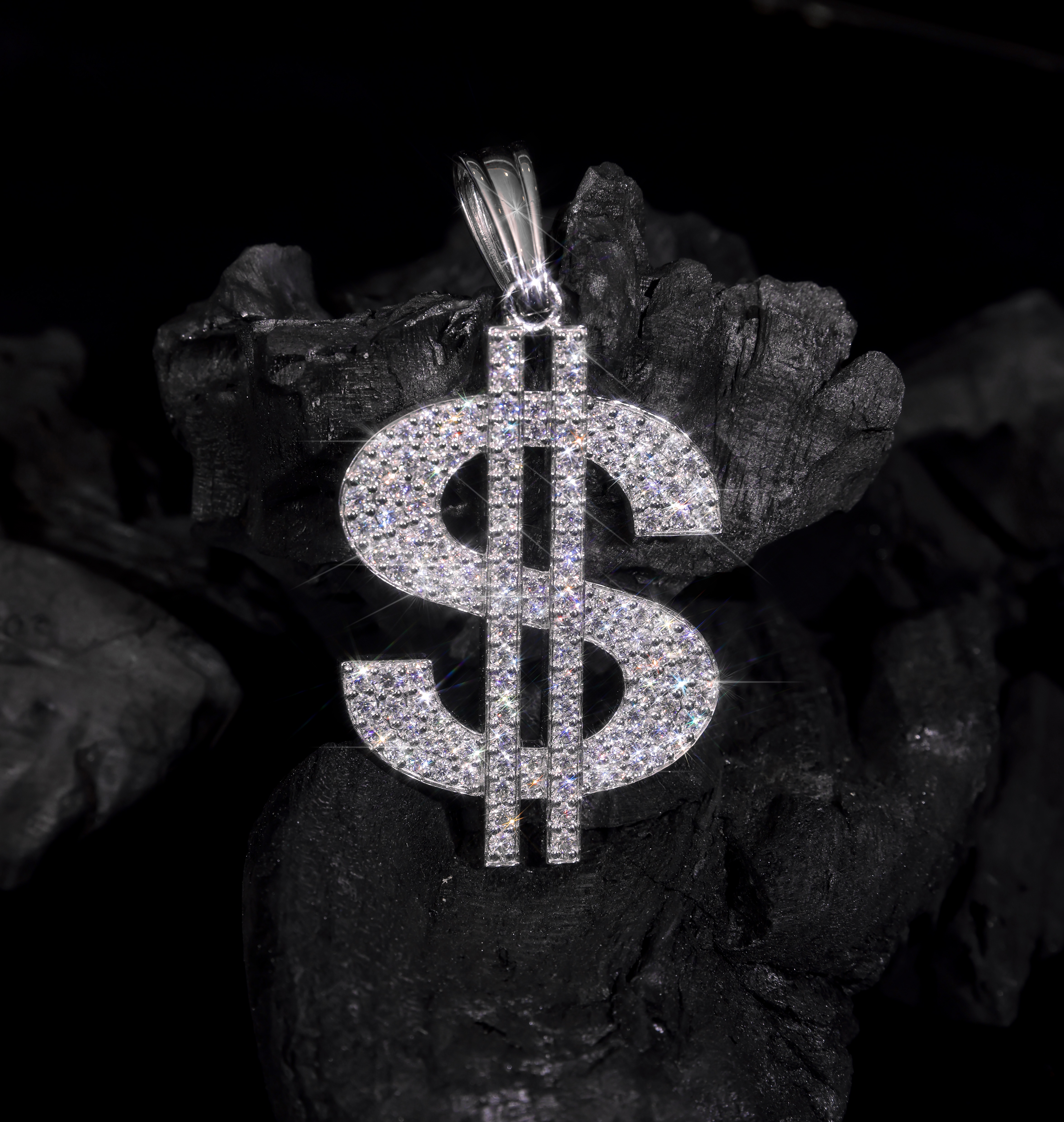 Dazzling Moissanite Diamond Dollar sign Pendant - Handmade 925 Sterling Silver Bling