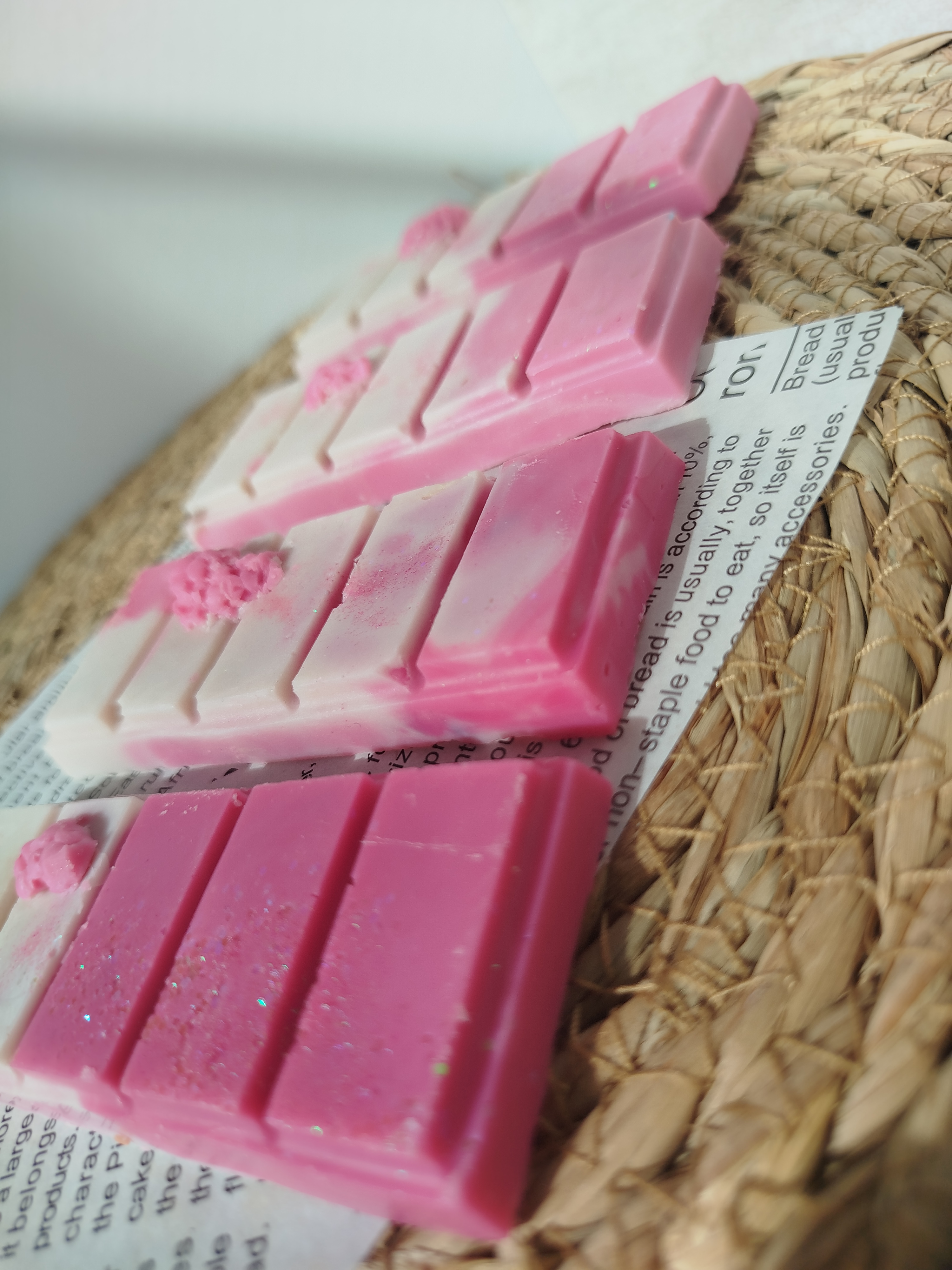 Wax melts: Tableta de chupachup fresa-nata.