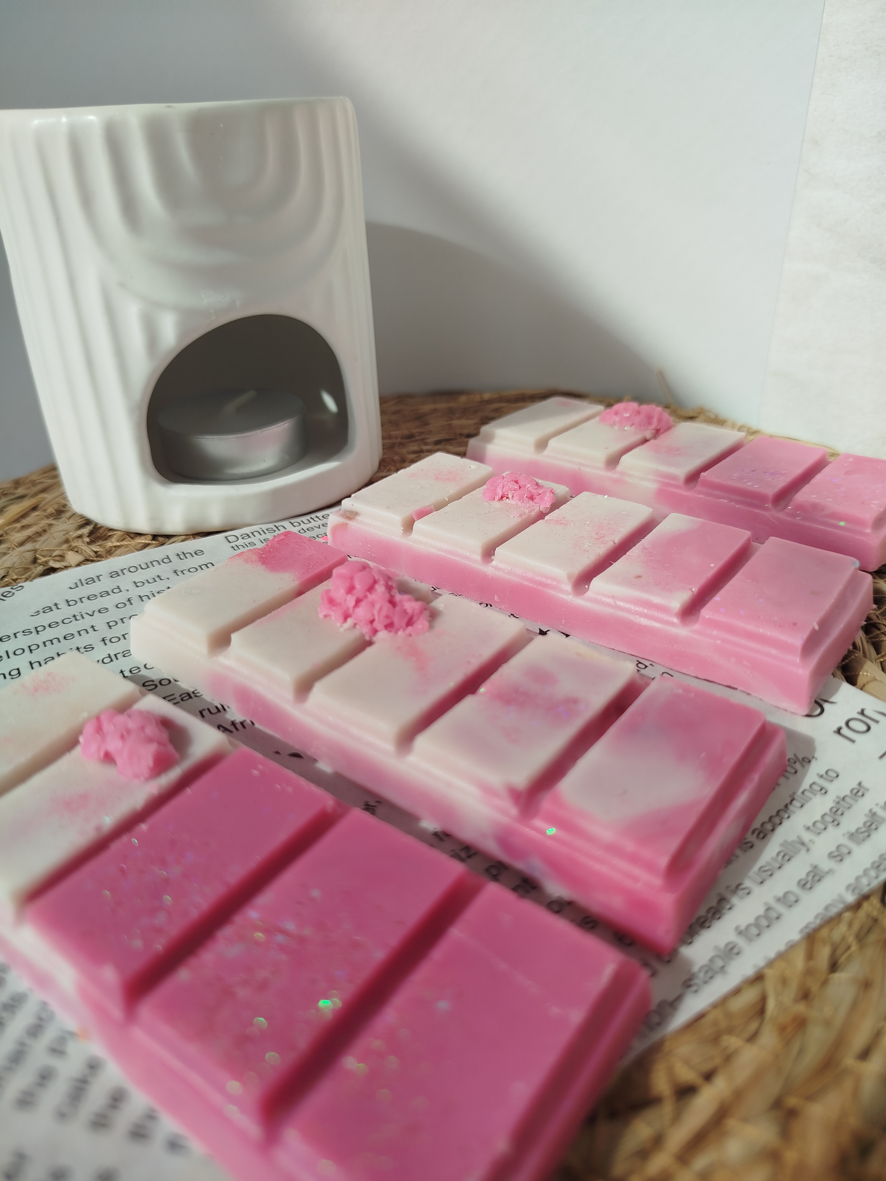 Wax melts: Tableta de chupachup fresa-nata.