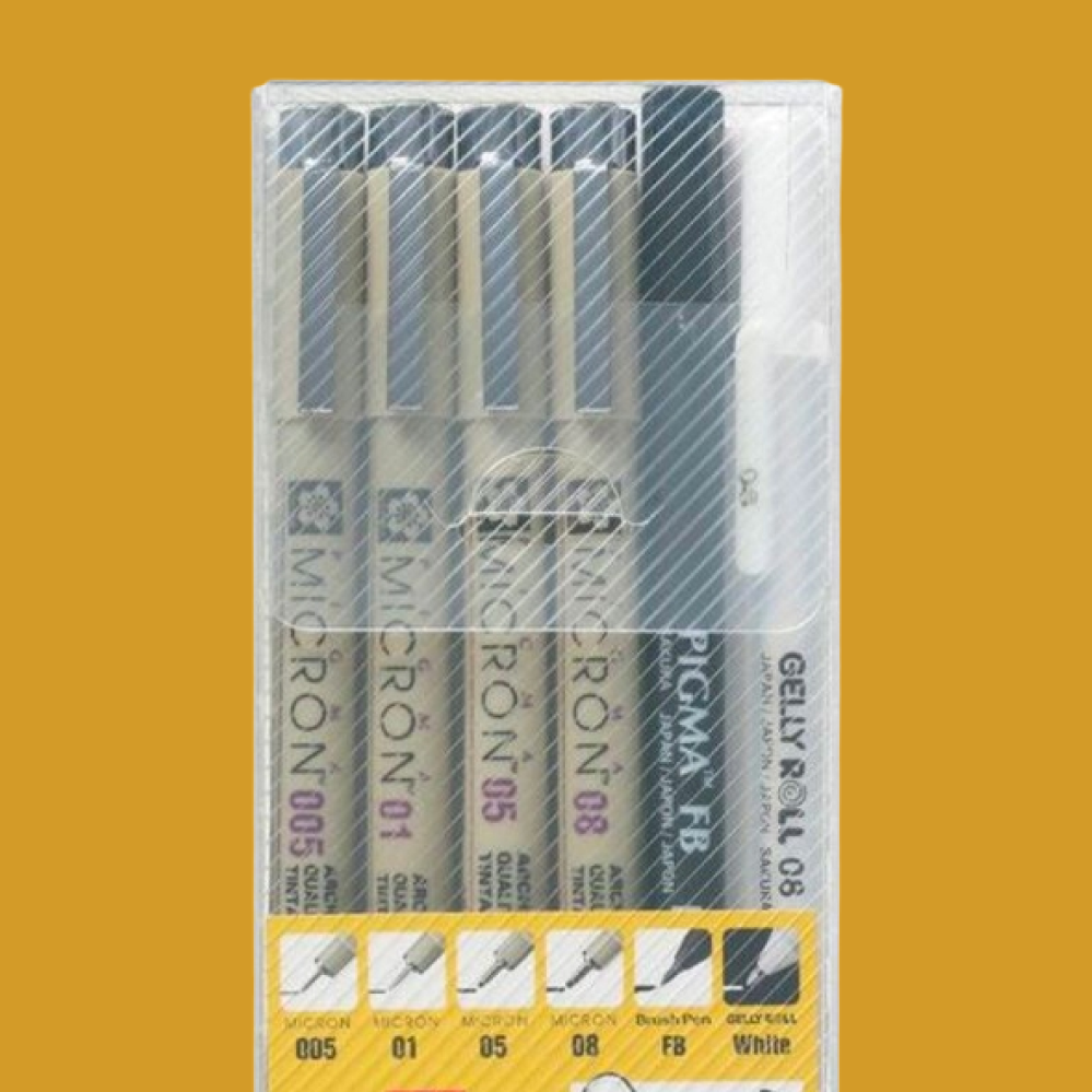 Set Drawing Pen Sakura Pigma Micron Manga - 6 pcs Basic
