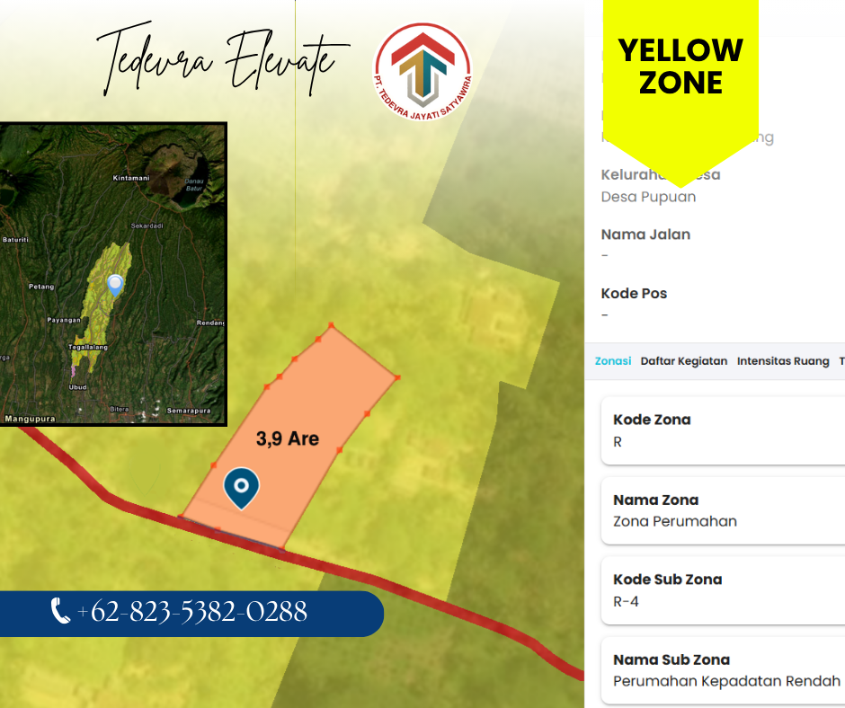 Land for Sale – 3.9 Are, Pupuan, Tegallalang UBUD (Yellow Zone R-4)
