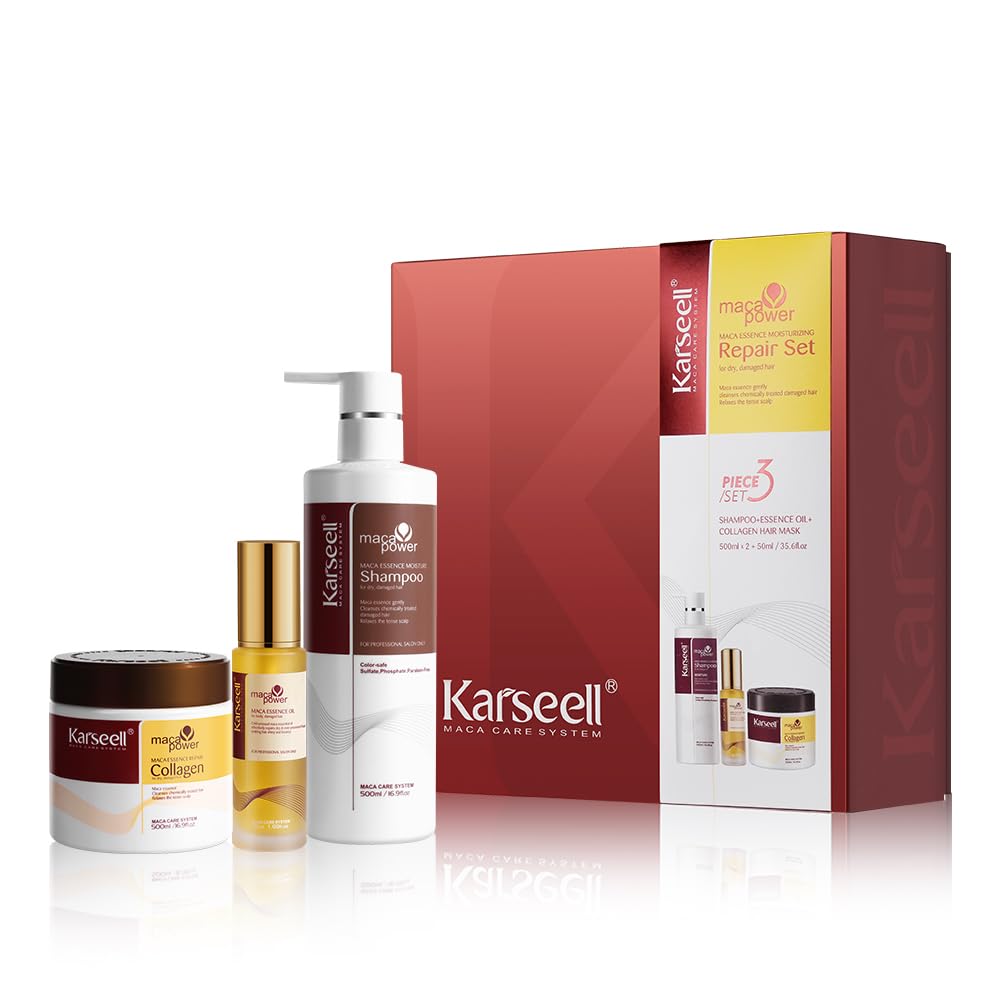 Karseell Collagen Hair Treatment Set, Deep Repair Collagen Hair Mask Shampoo and Argan Oil for Dry Damaged Hair of All Types