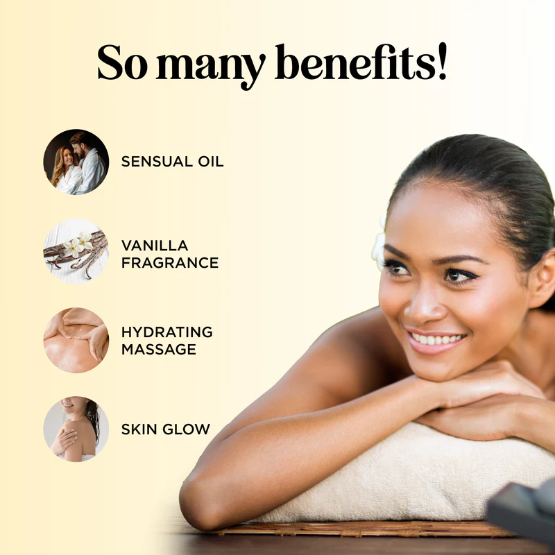 Maple Holistics Luxurious Vanilla Massage Oil for Couples - Easy Glide Non Greasy Sweet Vanilla Sensual Massage Oils for Date Night with Silky Smooth Sweet Almond Oil Coconut and Jojoba - Vegan Non GMO & Gluten Free