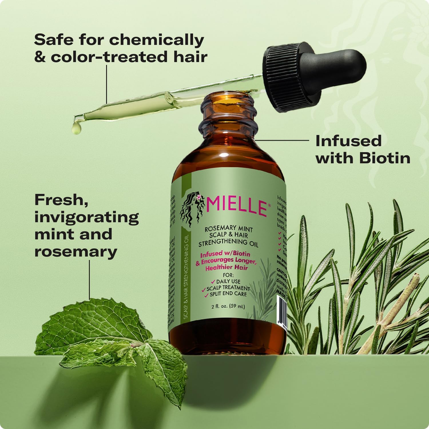 Mielle Organics Rosemary & Mint Hair Oil – Split Ends & Dry Scalp Treatment, Biotin & Essential oil
