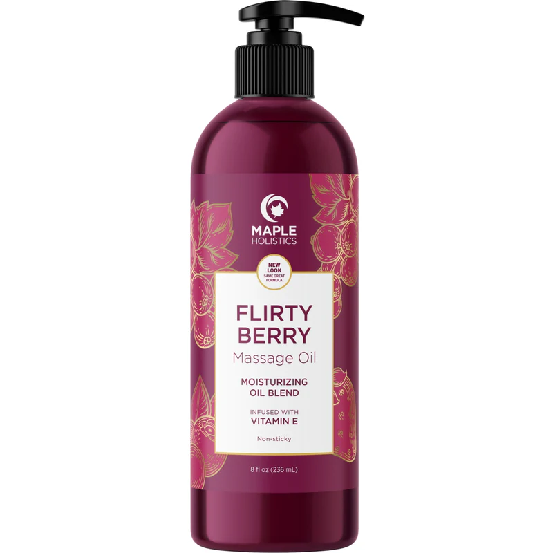 Maple Holistics - Berry Sensual Massage Oil for Couples - Fun and Fruity Full Body Massage Oil for Date Night with Smooth Gliding Coconut and Sweet Almond Oil with Tempting Berry Scent - Non GMO Gluten Free and Vegan