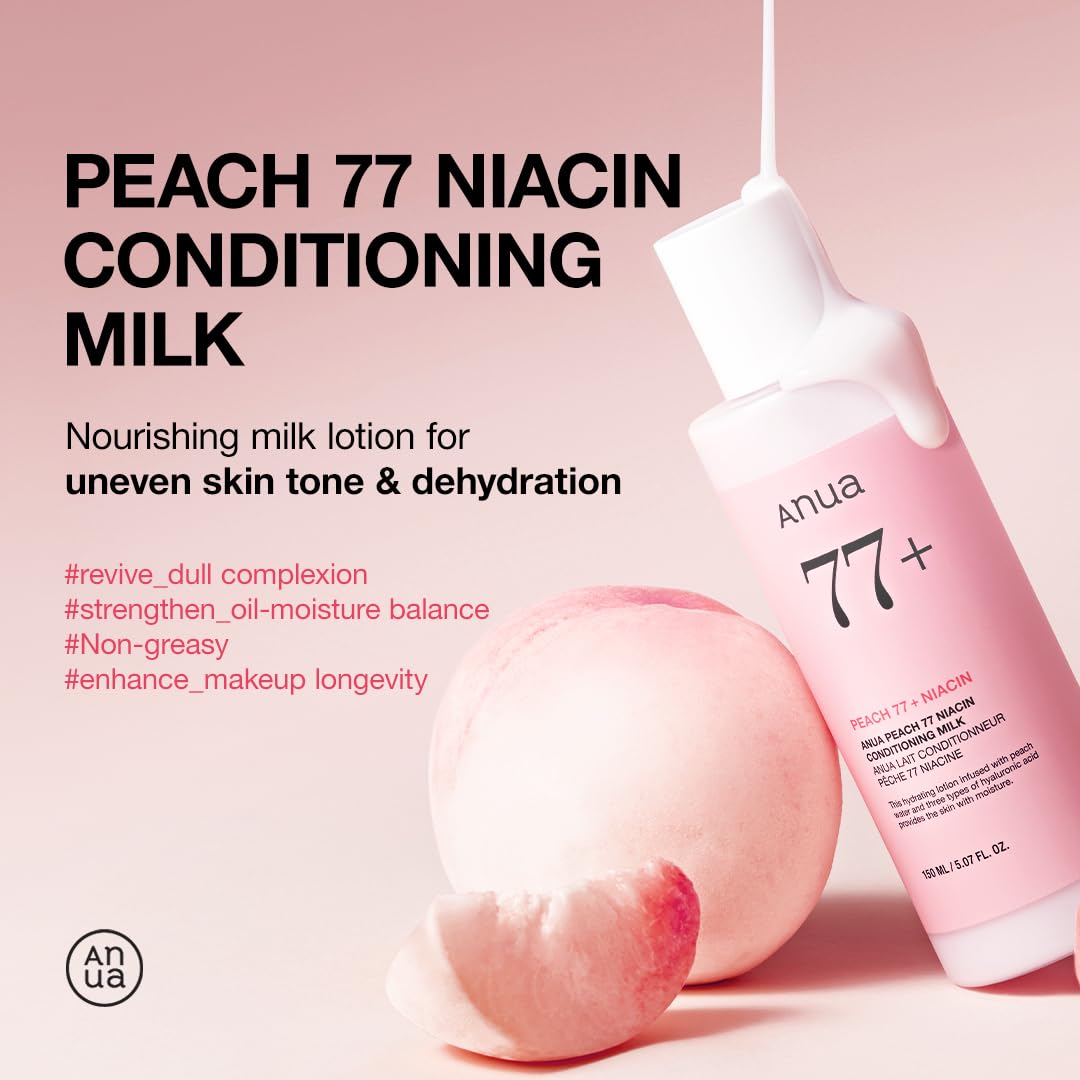 ANUA Peach Niacin Conditioning Lotion, Face Moisturizer with Vitamin B12, Ceramide, Panthenol, Hyaluronic Acid, Lightweight, Korean Skin Care for Glass Skin