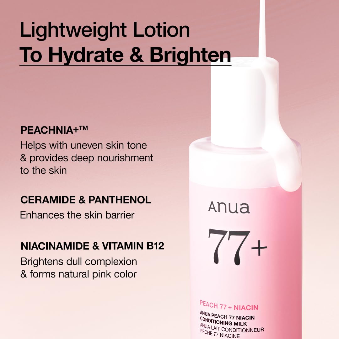 ANUA Peach Niacin Conditioning Lotion, Face Moisturizer with Vitamin B12, Ceramide, Panthenol, Hyaluronic Acid, Lightweight, Korean Skin Care for Glass Skin
