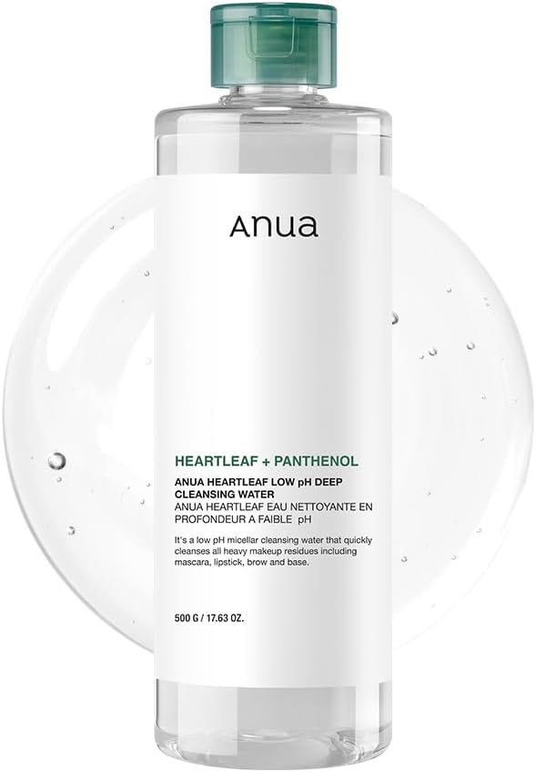 ANUA Heartleaf Low pH Deep Cleansing Water, Micella Water, Panthenol, Squalane, Makeup Remover for Sensitive Skin, Korean Skin Care, 500g