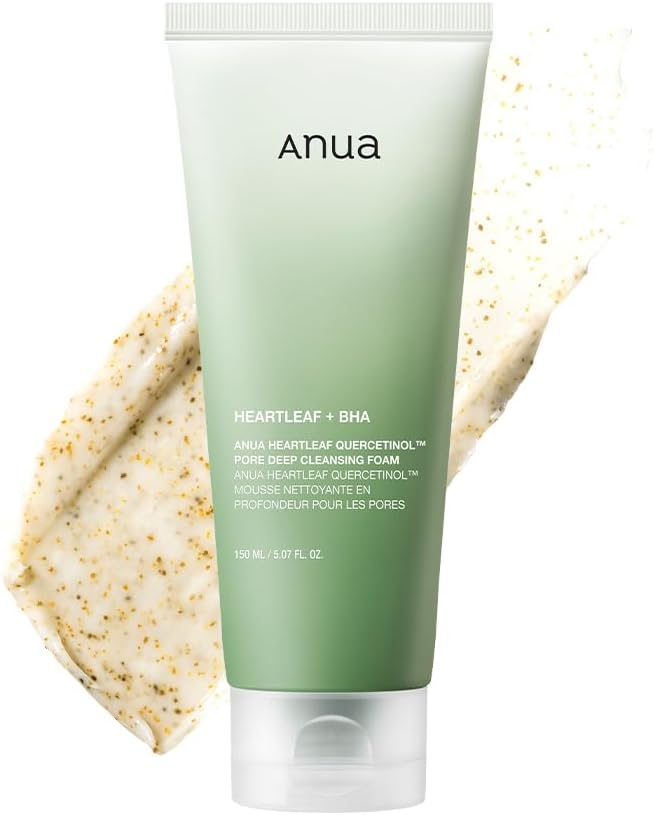ANUA Heartleaf Quercetinol Pore Deep Cleansing Foam, Facial Cleanser, for Double Cleansing, BHA, Hyaluronic Acid, Glycerin, Face Wash, Blackhead Remover 150ml