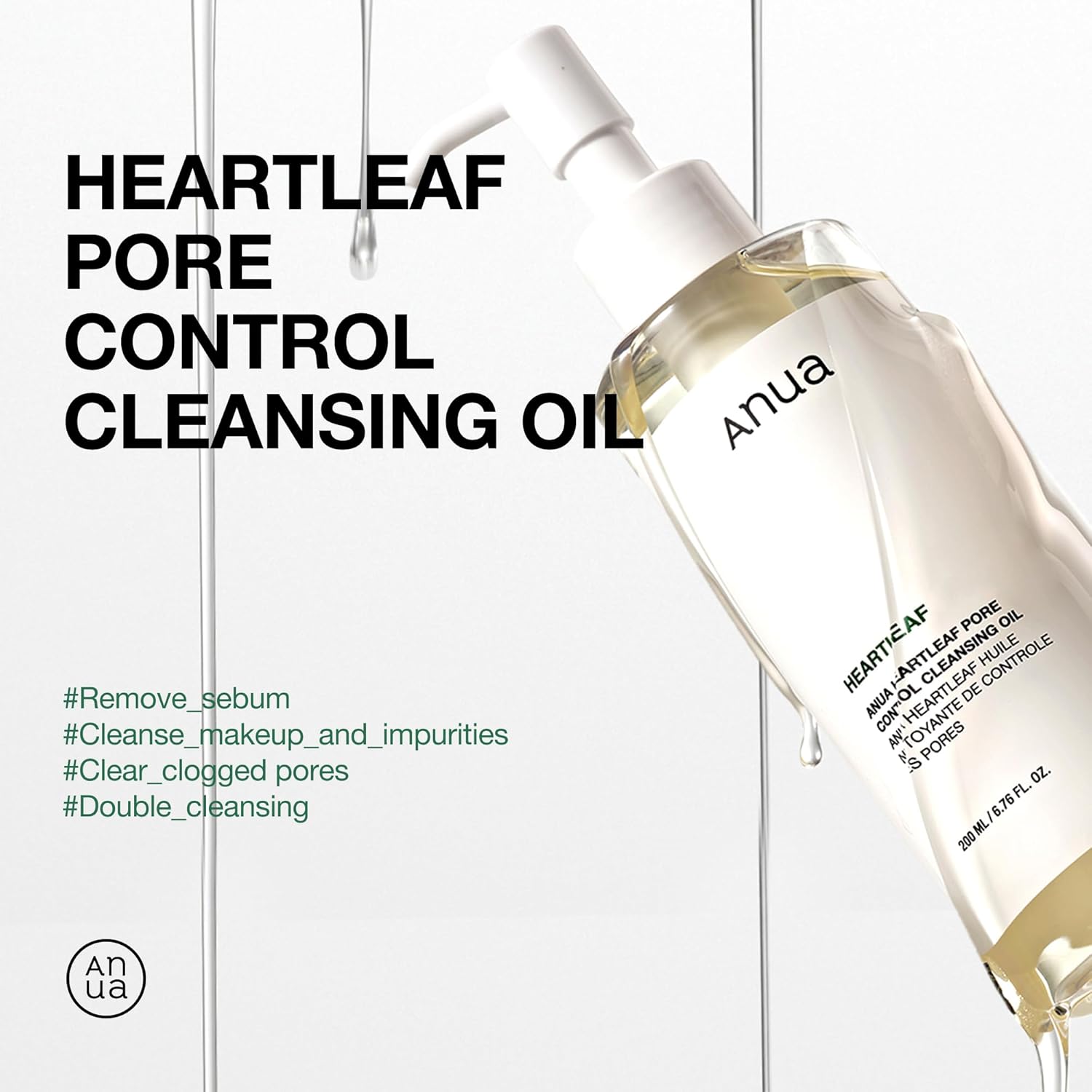 ANUA Heartleaf Pore Control Cleansing Oil, Oil Cleanser for Face, Makeup Blackhead Remover, Double Cleansing, Facial Cleanser, Mild Ingredients, Korean Skin Care (200ml)