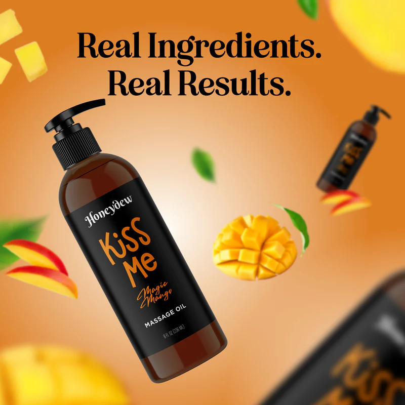 Honeydew Mango Sensual Massage Oil for Couples - Alluring Tropical Full Body Massage Oil for Date Night and Nourishing Body Moisturizer with Sweet Almond - Vegan Non Staining Non Greasy Smooth Gliding Formula