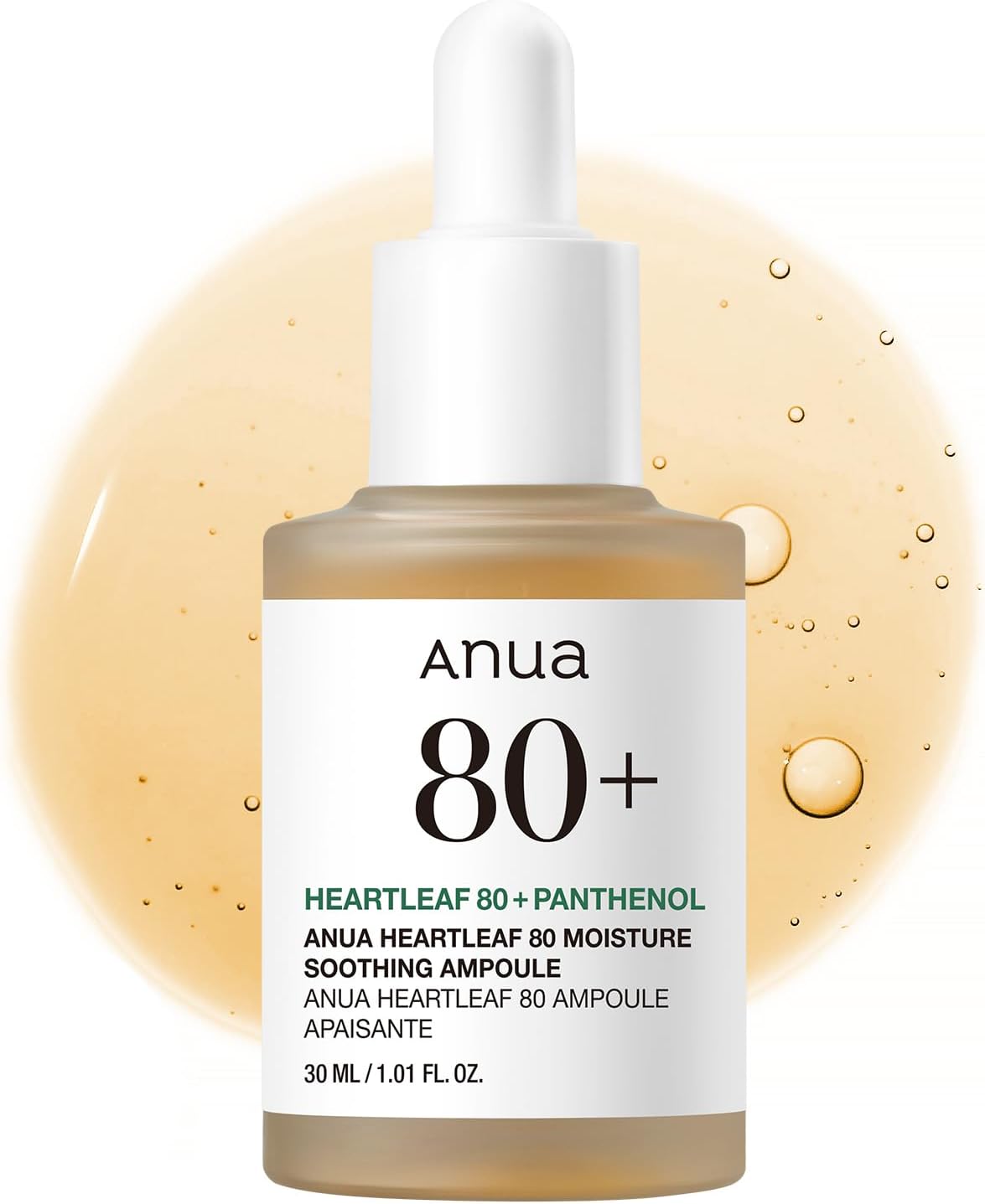 ANUA Heartleaf 80 Soothing Ampoule, Hydration Facial Serum for Glass Skin, Panthenol, Hyaluronic Acid, Non-Greasy, Gentle Formula, Lightweight Essence, Vegan, Korean Skin Care