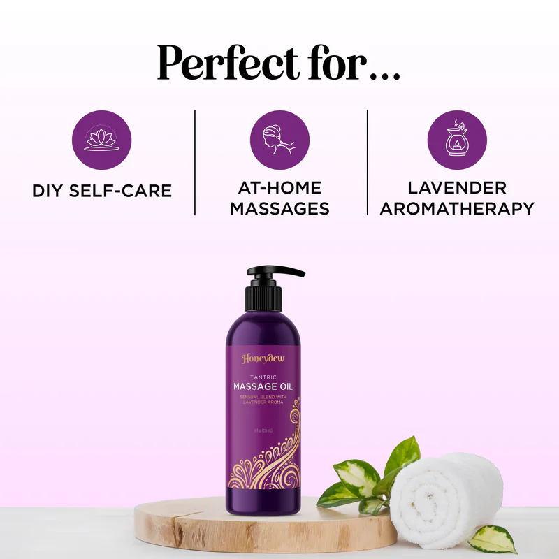 Honeydew Lavender Massage Oil for Couples Relaxation - Non Greasy Non Staining Irresistibly Silky Full Body Massage Oil for Massage Therapy with Lavender Essential Oil - Therapeutic Grade Non GMO and Vegan