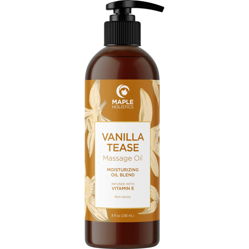 Maple Holistics Vanilla Sensual Massage Oil for Couples - Irresistible Full Body Massage Oil for Date Night with Smooth Gliding Coconut and Sweet Almond Oil with Dreamy Vanilla Scent - Non GMO Gluten Free and Vegan