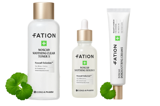 Fation Nosca9 Soothing Skincare Set Exfoliating Toner, Hydrating Serum & Barrier Cream with PHA, LHA, 5-Layer Ceramide Complex & Fresh Centella Asiatica for Sensitive Skin