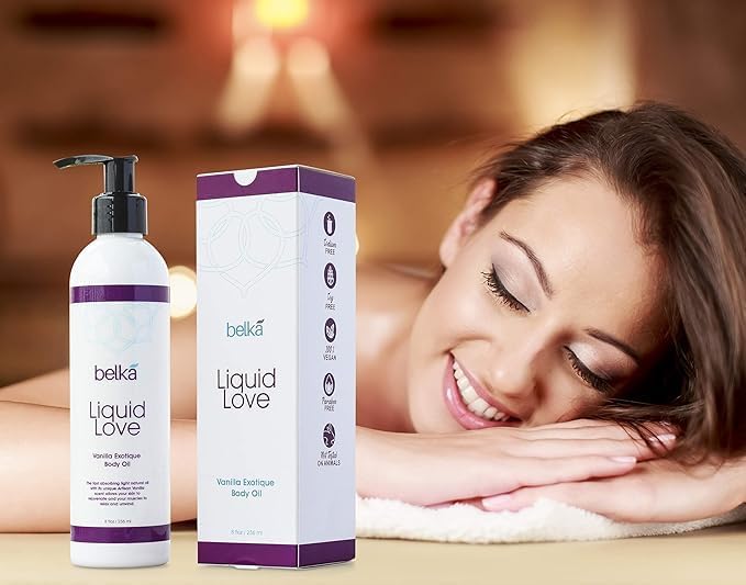 Belká Liquid Love Vanilla Exotique Body Oil for Relaxing Massage Therapy and Sensual Couple's Massages