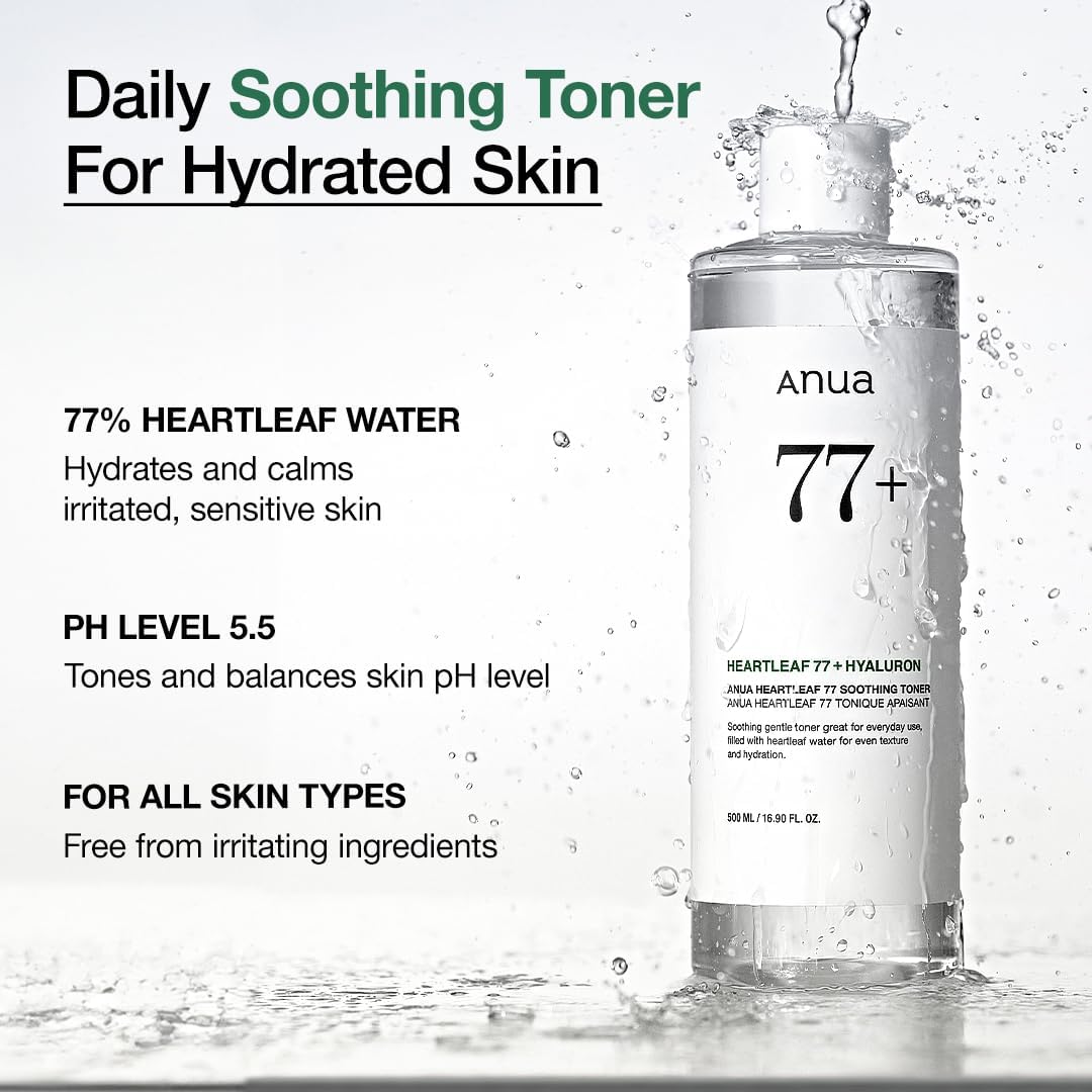 Anua Heartleaf 77% Soothing Toner I pH 5.5 Trouble Care, Calming Skin, Refreshing, Hydrating, Purifying, Cruelty Free, Vegan,(250ml