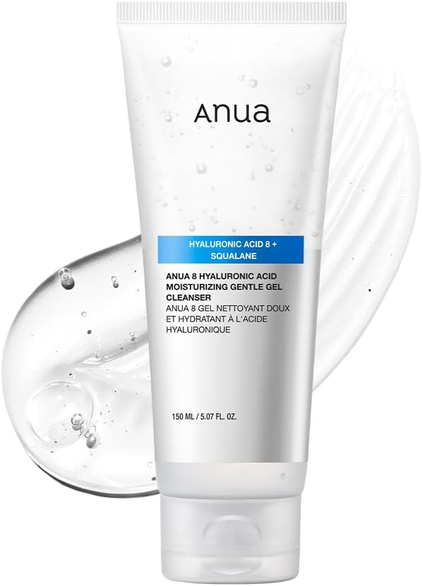 ANUA Moisturizing Gentle Gel Cleanser, for daily hydrating foaming gel face wash, exfoliating with Hyaluronic Acid+Squalane, cleanser for combination skin, Korean Skincare 150ml
