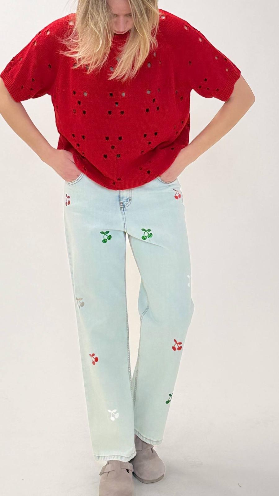 Jeans da donna in cotone Grace con ricami, embroidered women cotton jeans Grace