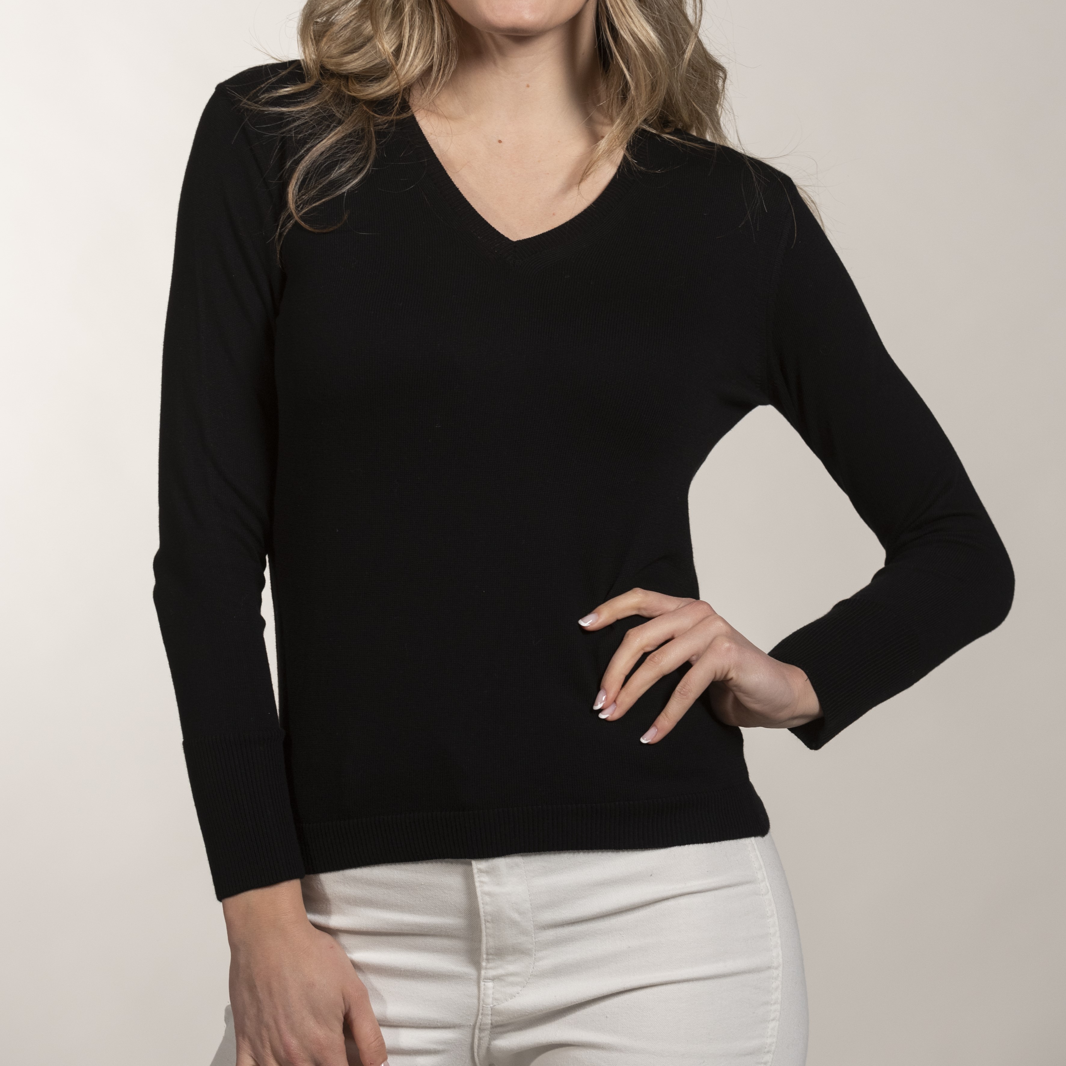 Maglia scollo a v donna puro cotone - women v-neck pullover in pure cotton