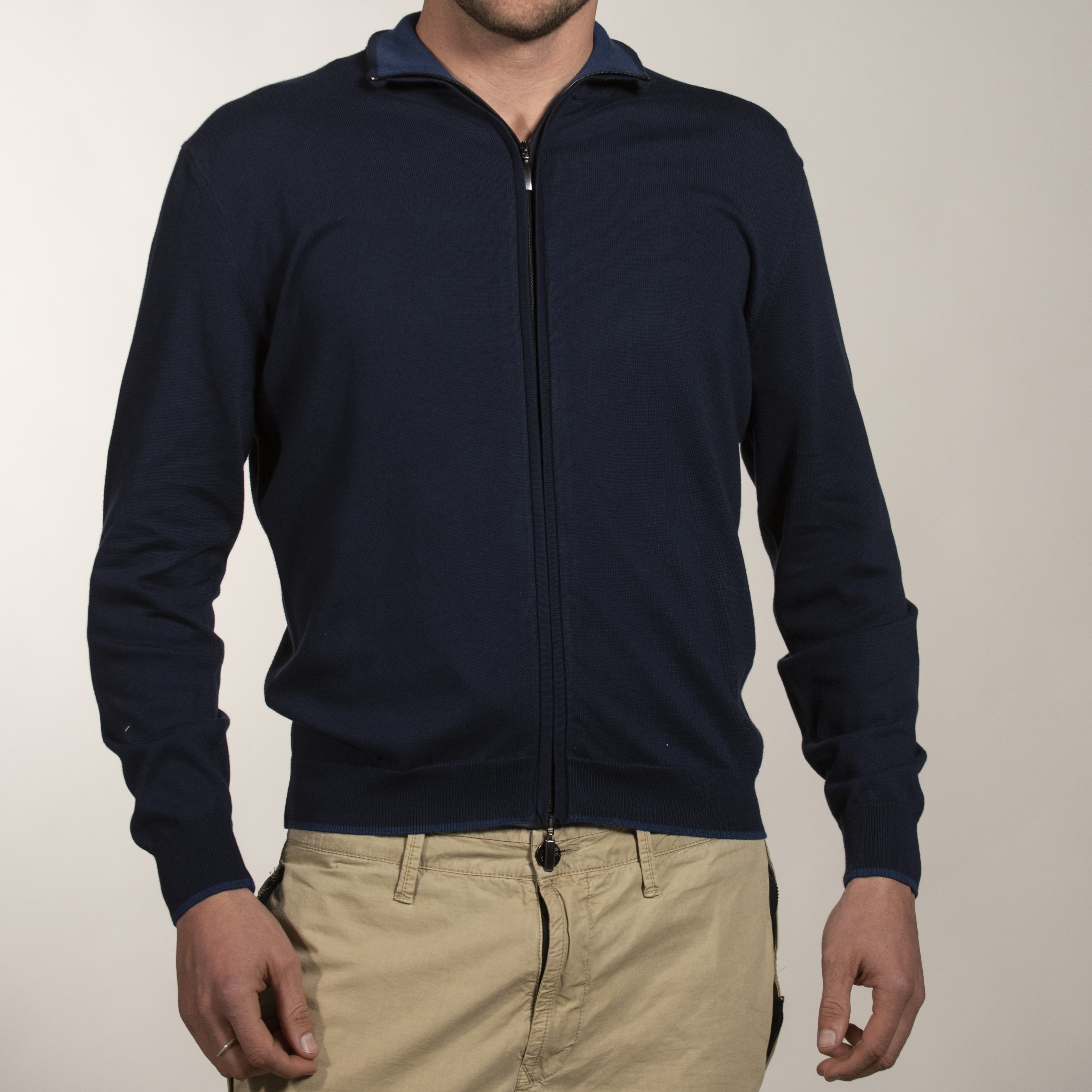 felpa uomo con collo alto e chiusura a zip , menswear highneck full-zip jumper in pure cotton