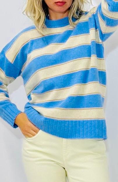 maglia donna a righe in lana merinos extrafine, women extrafine merinos striped sweather