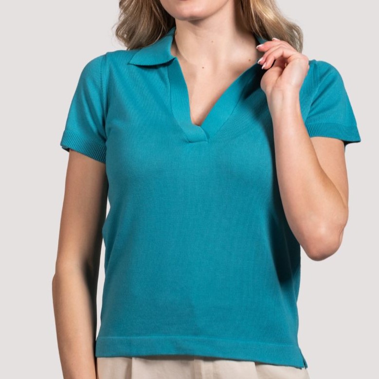 polo donna mezza manica senza bottoni puro cotone, women buttonless short sleeves polo shirt in pure cotton