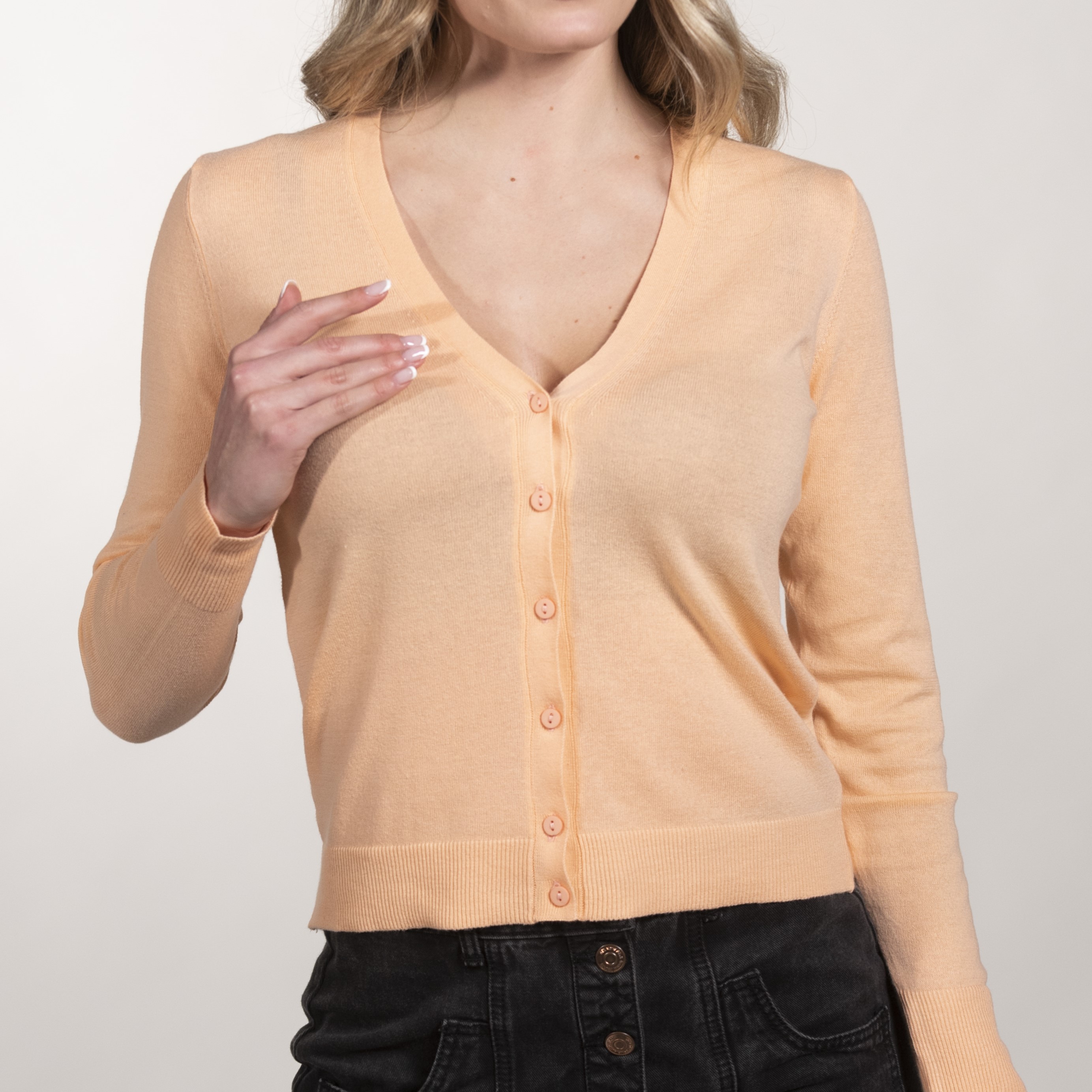 Cardigan sciallato donna in puro cotone con bottoni - Women shawl-cut cardigan in pure cotton with buttons