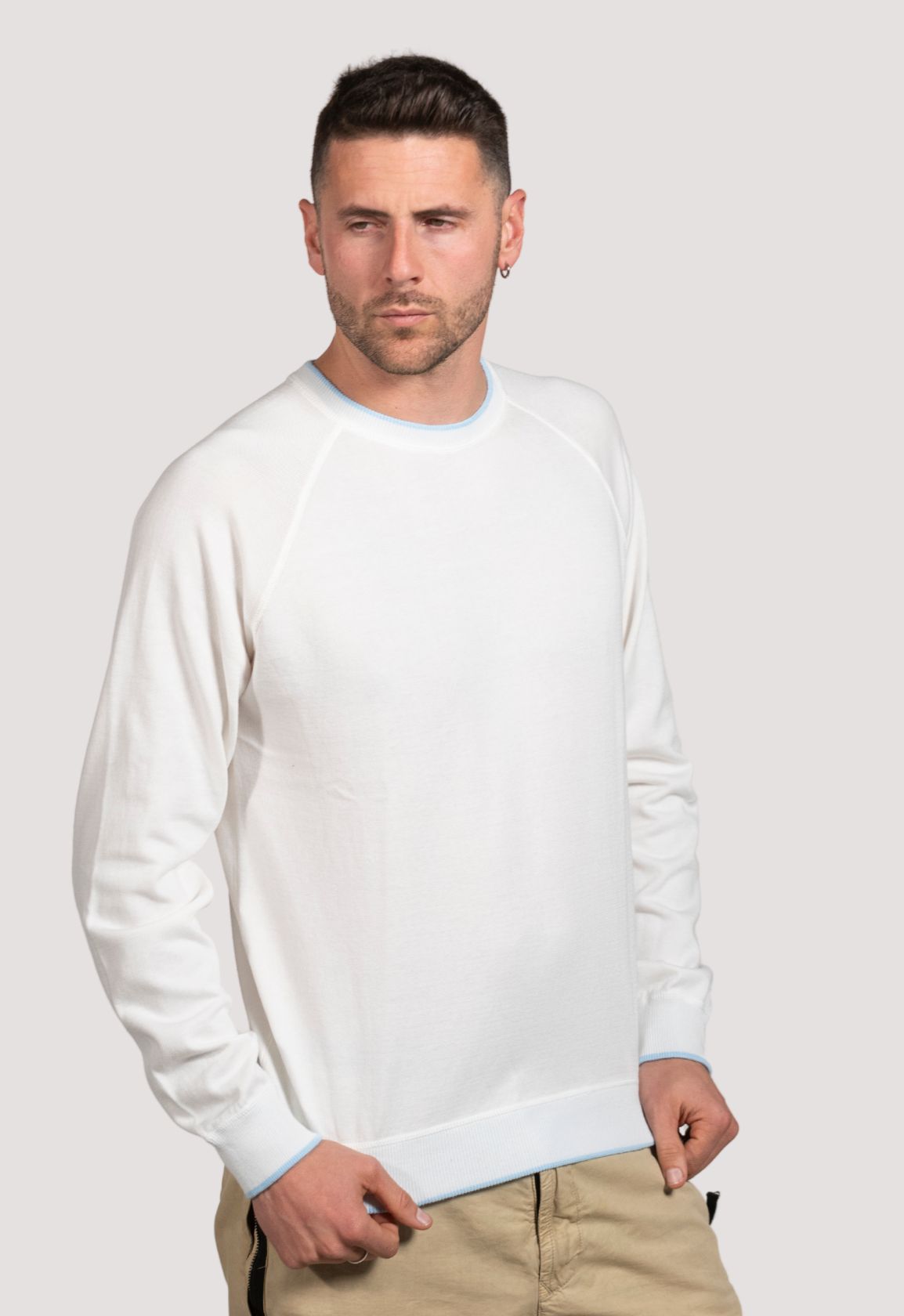 felpa uomo con spalle taglio raglan in puro cotone supima , menswear raglan shoulders cut jumper in pure cotton