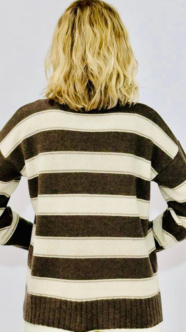 maglia donna a righe in lana merinos extrafine, women extrafine merinos striped sweather