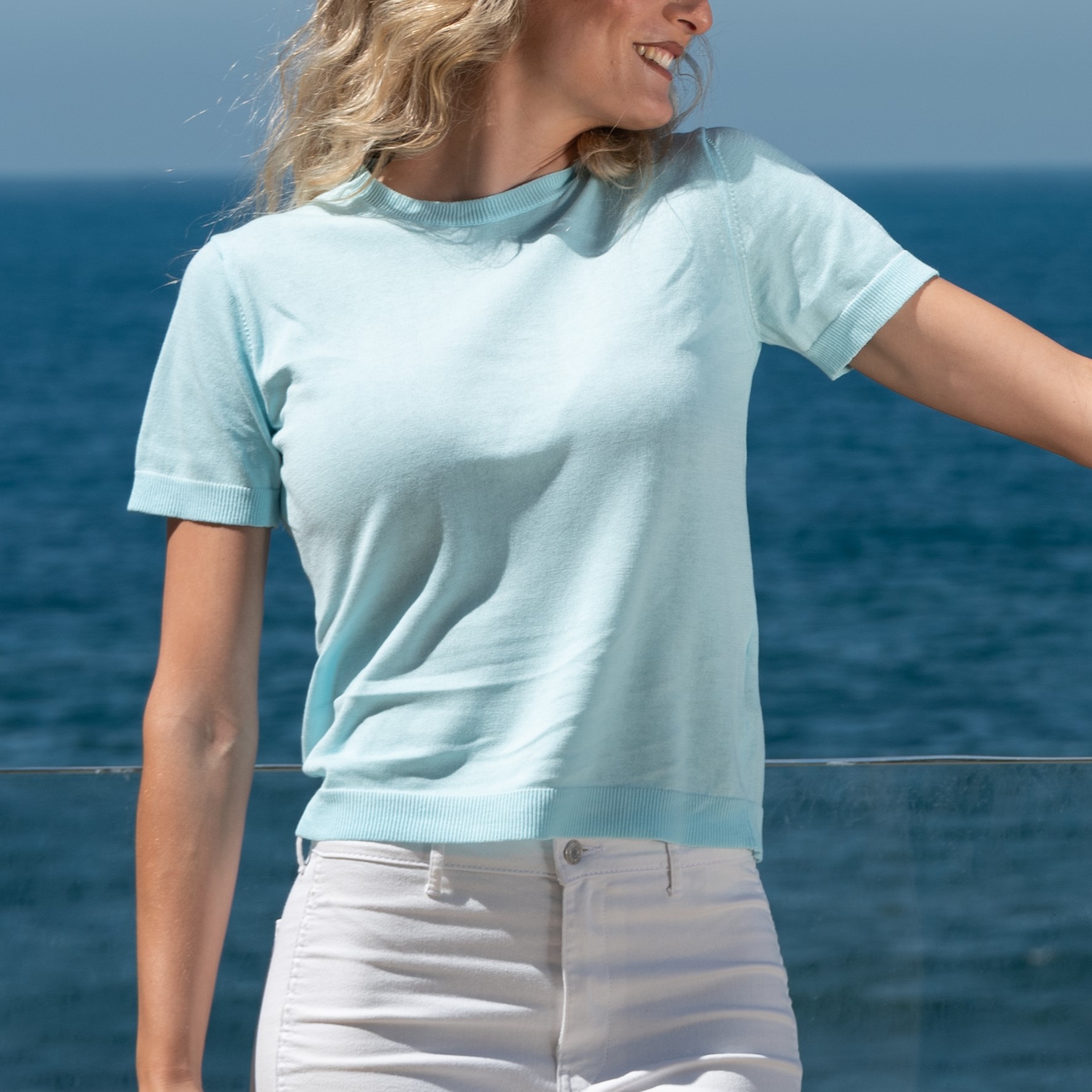 Maglia donna mezza manica girocollo puro cotone - Women short sleeves top with round neck in pure cotton