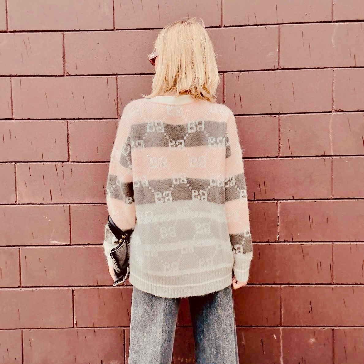 cardigan da donna oversize con bottoni a righe in kid mohair, oversize women kid mohair buttoned striped cardigan