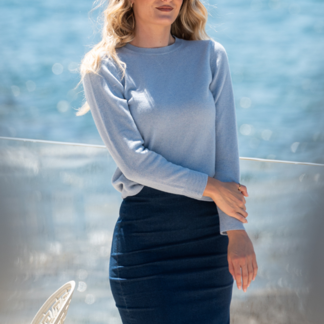 Maglia rasata girocollo donna in 100% cashmere, 100% cashmere smooth-knit roundneck women jumper