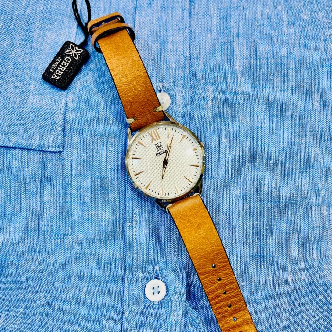 orologio da polso unisex Gerba con cassa in acciaio e cinturino in pelle, unisex Gerba wrist-watch in stailess steel with leather wristband 