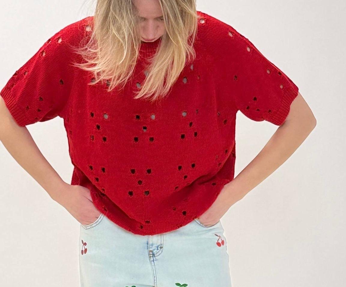 T-shirt traforata donna puro cotone Linda, women perforated pure cotton t-shirt