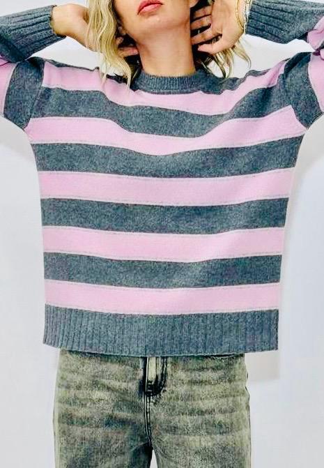 maglia donna a righe in lana merinos extrafine, women extrafine merinos striped sweather