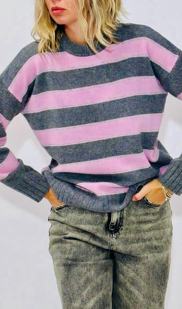 maglia donna a righe in lana merinos extrafine, women extrafine merinos striped sweather